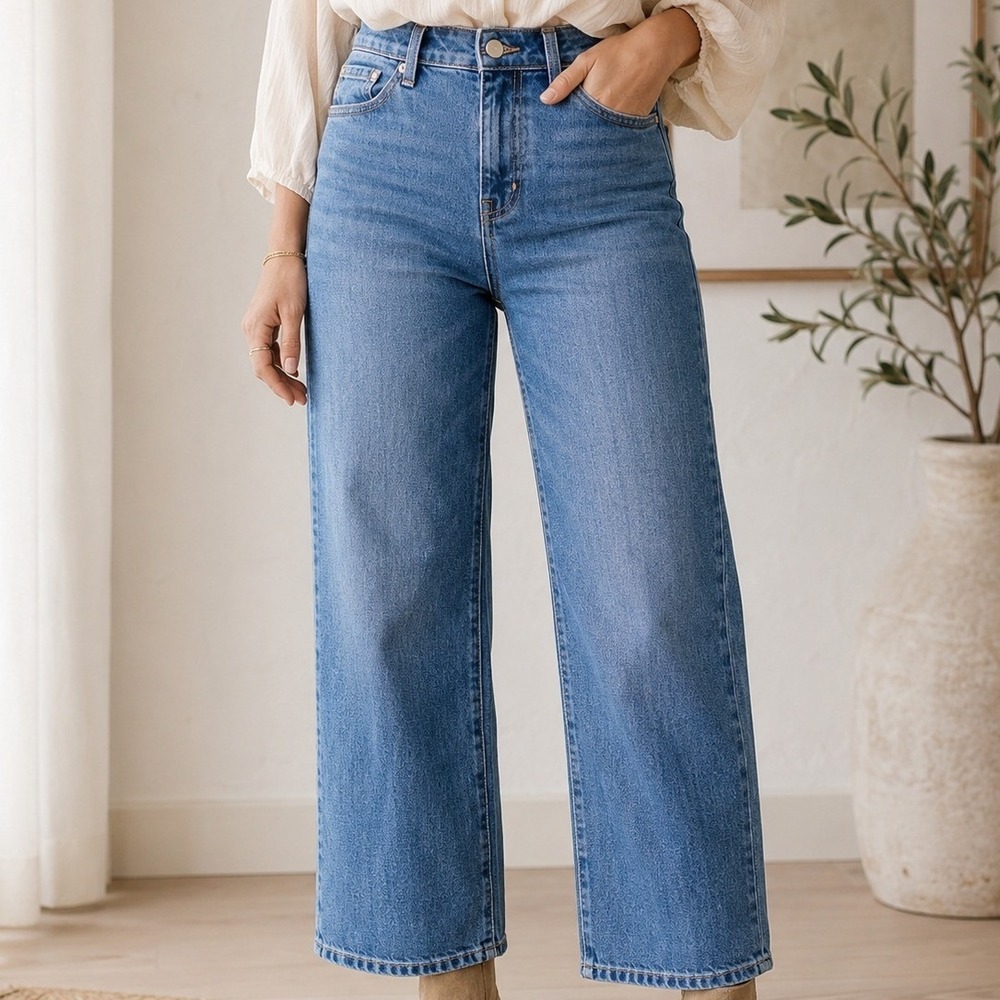 Banana Republic Straight Mid-Rise Jeans Womens 25/0 Tall Medium Wash Blue Denim